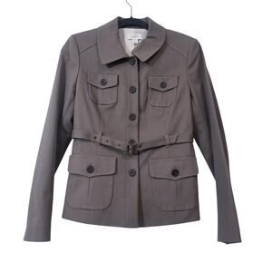 Ann Taylor LOFT Khaki Utility Cargo Military Style Belted Jacket Fully Lined